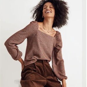 Madewell Jacquard Puff-Sleeve Crop Top Small